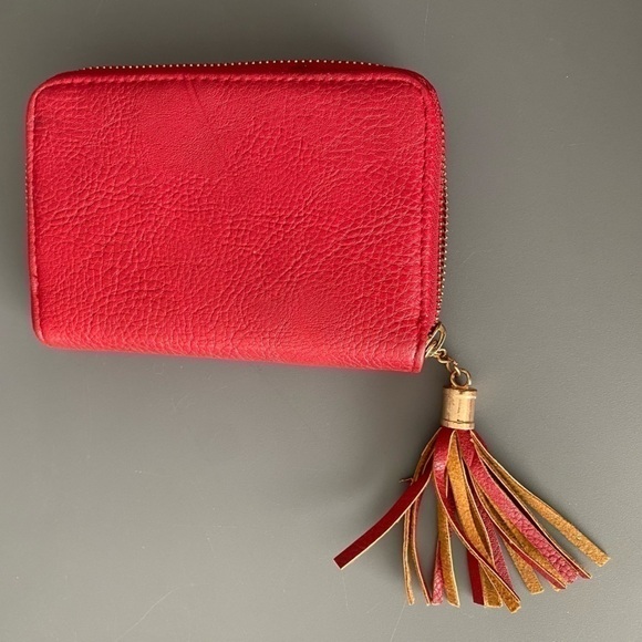 Red Zip-Up Wallet with Tassel - Picture 1 of 9